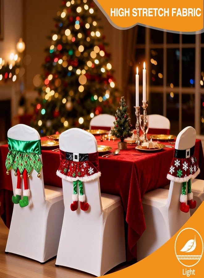 Yahpetes Chair Back Cover 3 Pcs Christmas Chair Sashes 18.1" X 11.8" Stretchy Xmas Dining Chair Back Covers Red Santa Claus Belt Buckle Bands Chair Slipcover Ornament Decorations - Image 4